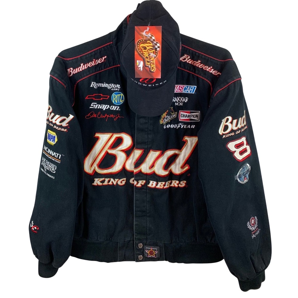 Chase Authentics Dale Earnhardt Jr Budweiser NASCAR Racing Jacket & Hat Mens XL